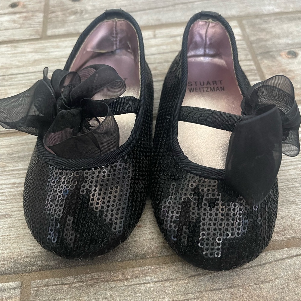 My first Stuart Weitzman flats ; Black Kids Shoes with Bow. Size 4